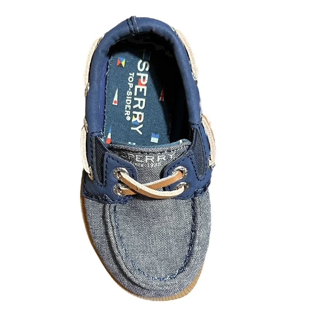 SPERRY A/O Blue Boat Shoe Toddler 5M Slip On Chambray Fabric STI261139 NWOB